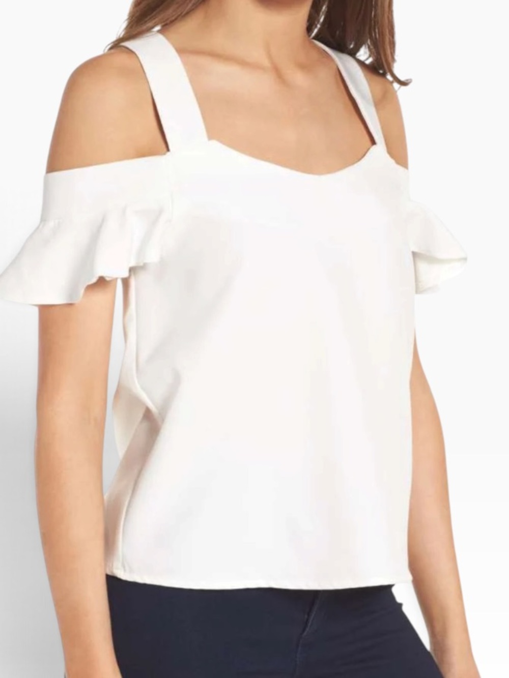 Anthropologie Leith Ivory Cold-Shoulder Ruffle Blouse L